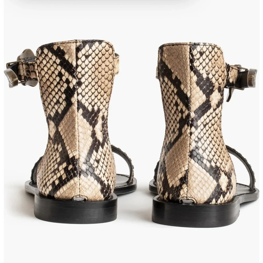 ZADIG & VOLTAIRE EVER WILD OPEN-TOE LEATHER SANDALS IN DESERT - Picture 3 of 8